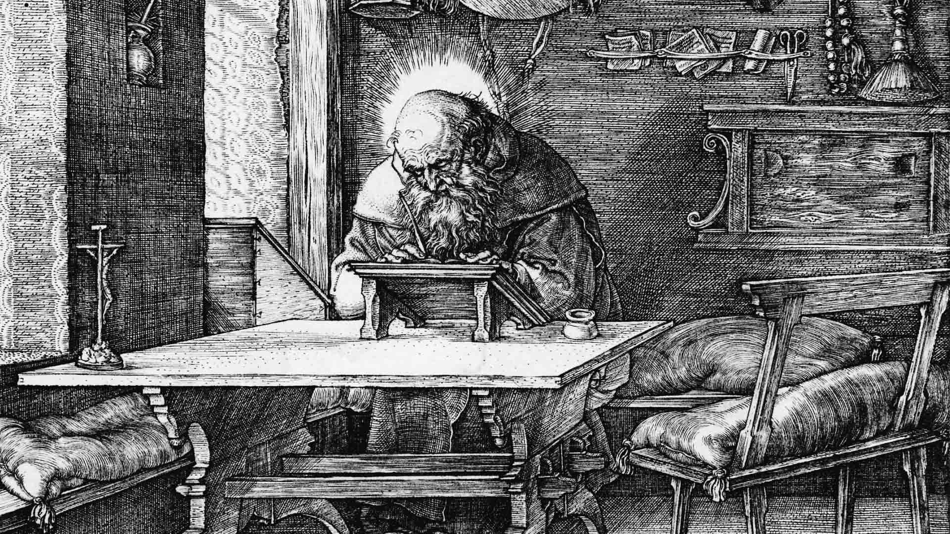 Saint Jerome in His Study, engraving detail, c.1514, by Albrecht Durer, at the Metropolitan Museum of Art, New York, USA. (CC0 1.0)