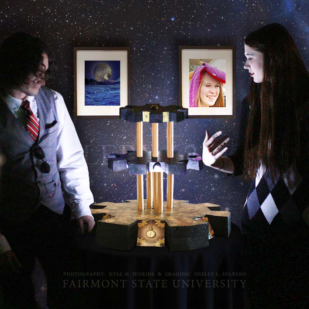 Sean & Sarah in Shelly Solberg's Fairmont State University 2016 Graphics Engineering Technology Exhibit Chronos & Motion: Optical Illusions at Gallery 62 West g62 c/o TCAC Taylor County Arts Council