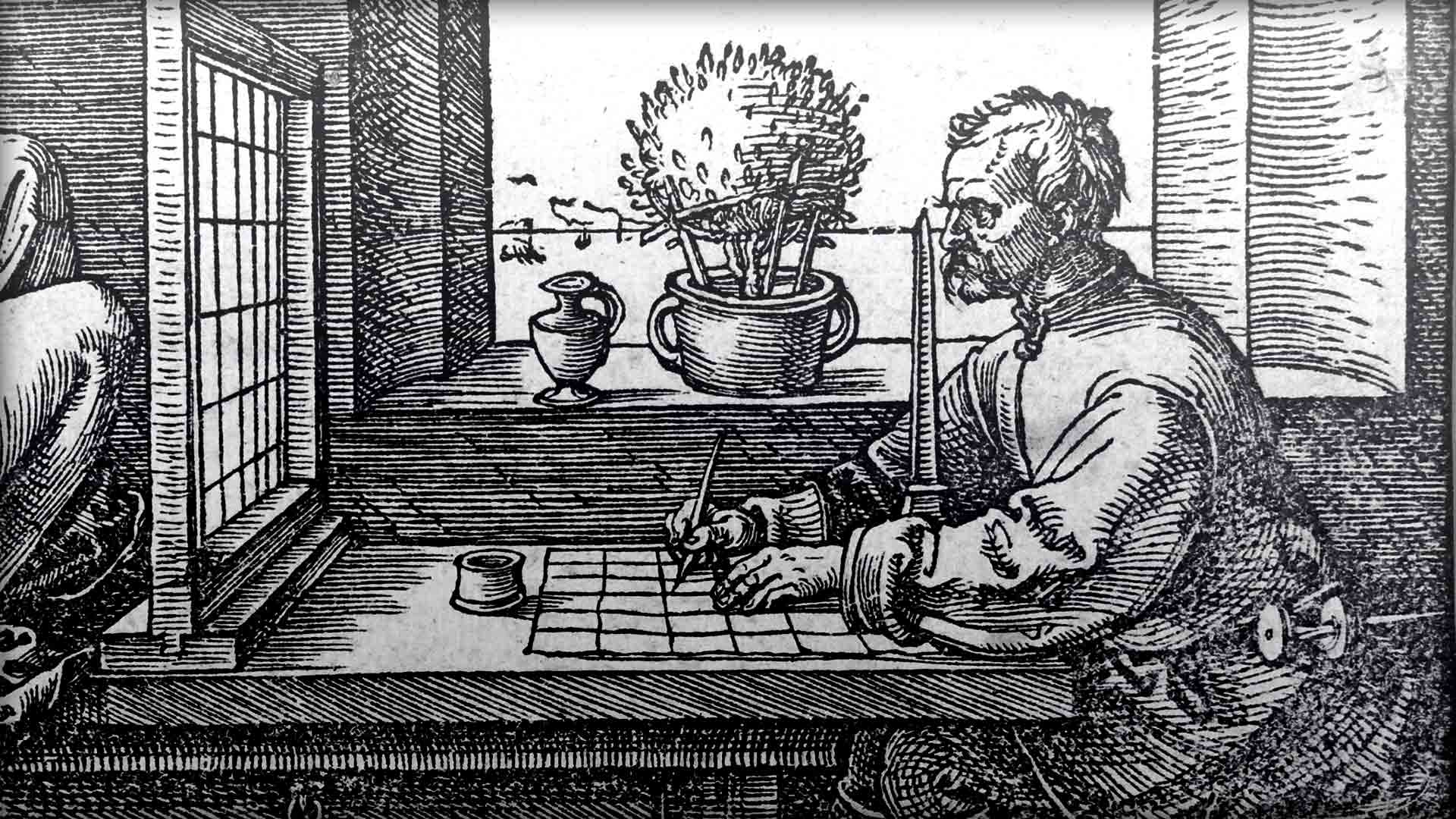 Draughtsman Making a Perspective Drawing of a Reclining Woman,ca. 1600 by Albrecht Durer, at the Metropolitan Museum of Art, New York, USA. (CC0 1.0)